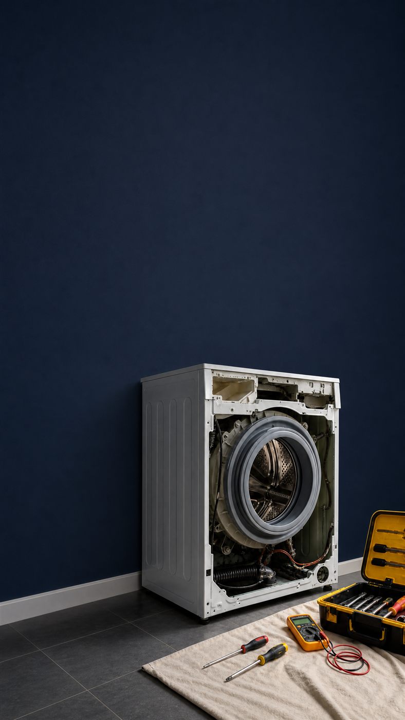 Washing machine being repaired at home